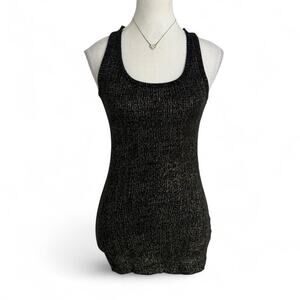 Y2K Black + Gold Shimmer Metallic Full Length Super Fitted Tank Top Size Large